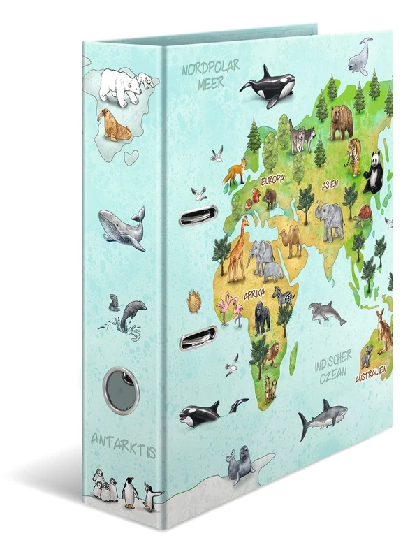 HERMA Lever Arch File Kindergarten Animals with World Map Motif, A4, 70 mm Spine, with Inner Print, Pack of 10 - Image 1