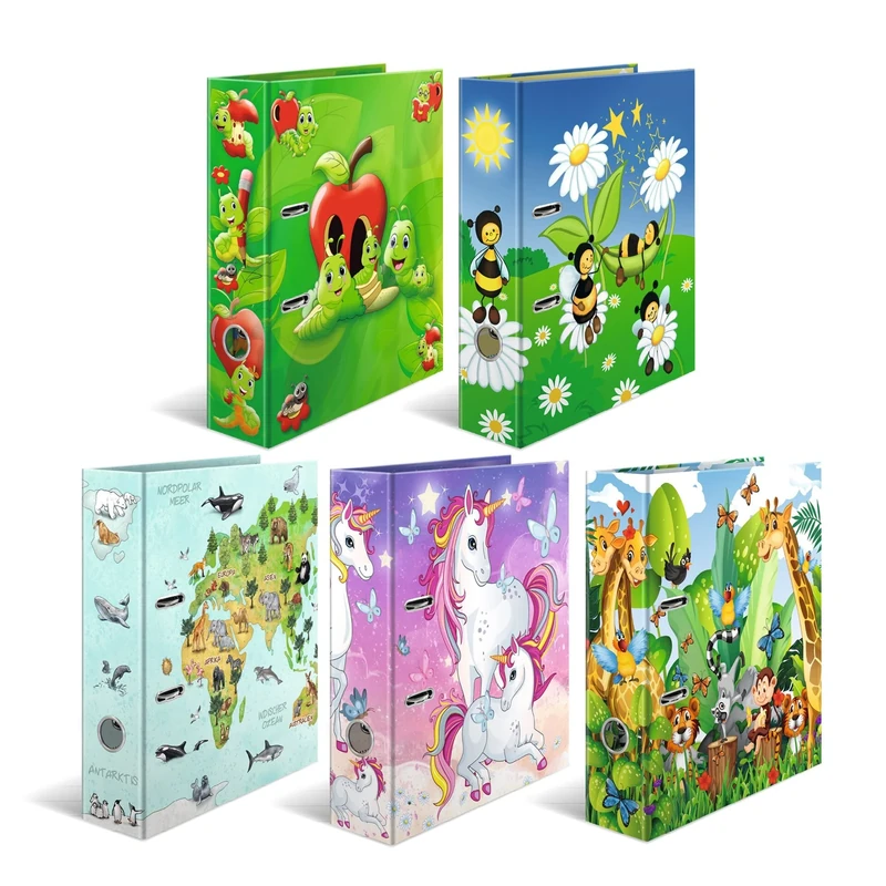 HERMA Lever Arch Files Kindergarten Animals, Assorted, A4, 70 mm Spine, with Inner Print, Pack of 10