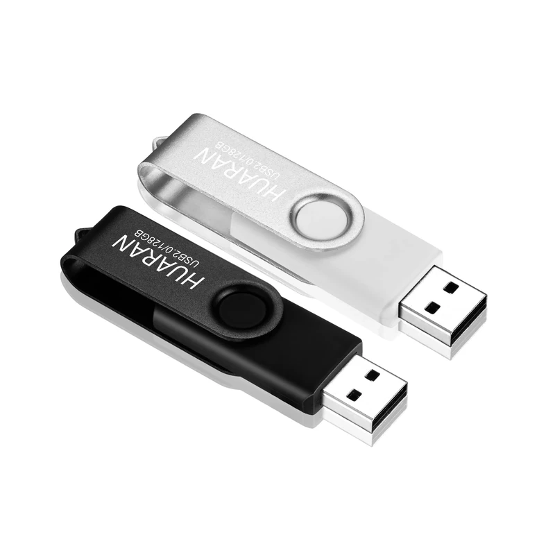 128GB Memory Stick,2 Pack HUARAN USB Flash Drive 128G Swivel Design Memory Sticks Fold Storage (Black Silver)