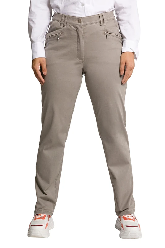 Ulla Popken Women's Mony Stretch Trousers Extra Soft Zip Pockets, Elk Horn, 32W / 32L