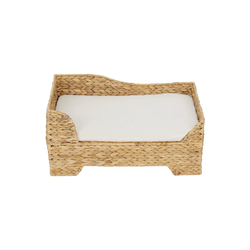 Teamson Pets Indoor Wicker Cat or Small Dog Bed, Bowl Shaped Lounger Basket with Removable Washable Cushion Tan/Cream, Neith Collection ST-N10003-UK