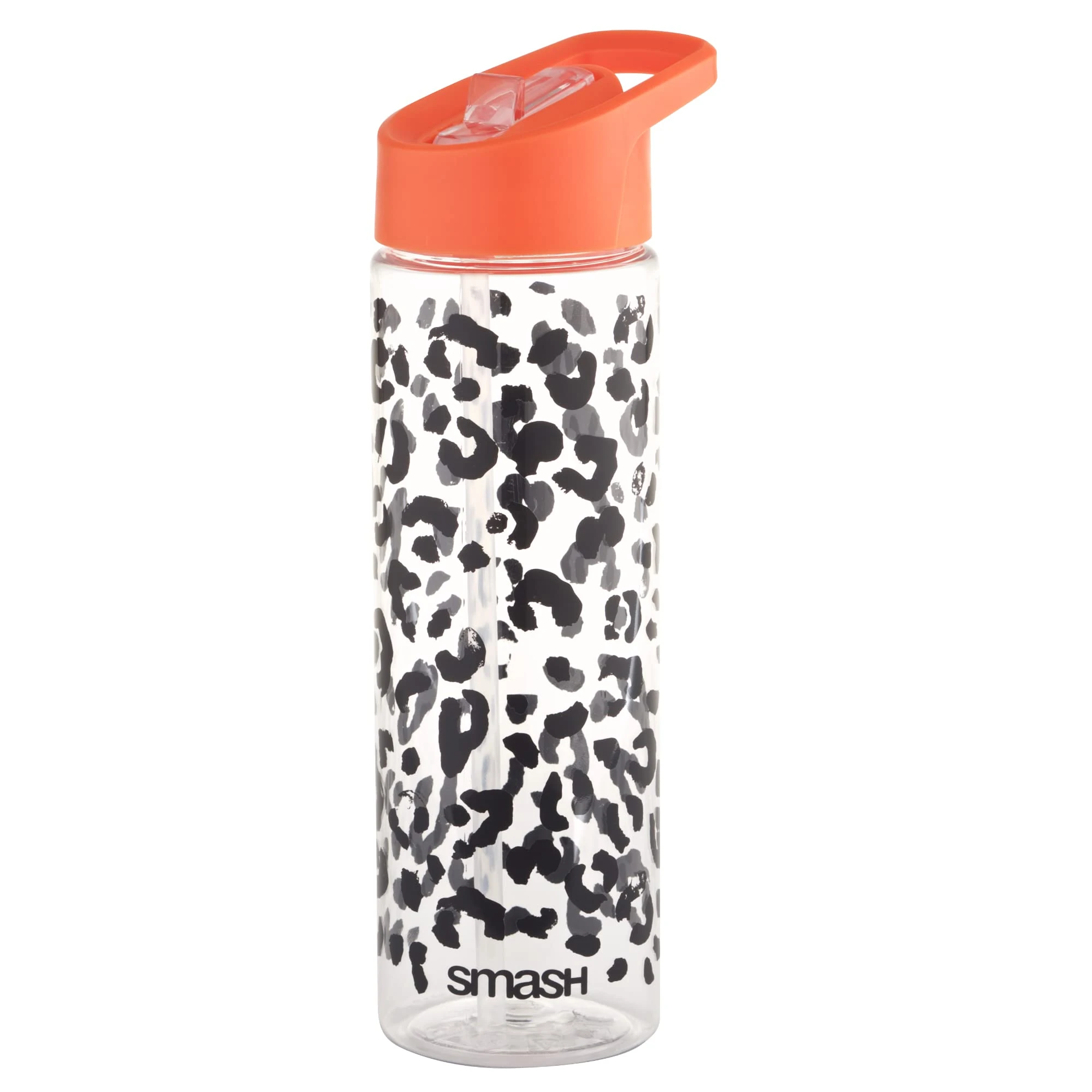 Smash Sipper Water Bottle with Straw 700m Black/Coral Leapard Print Design