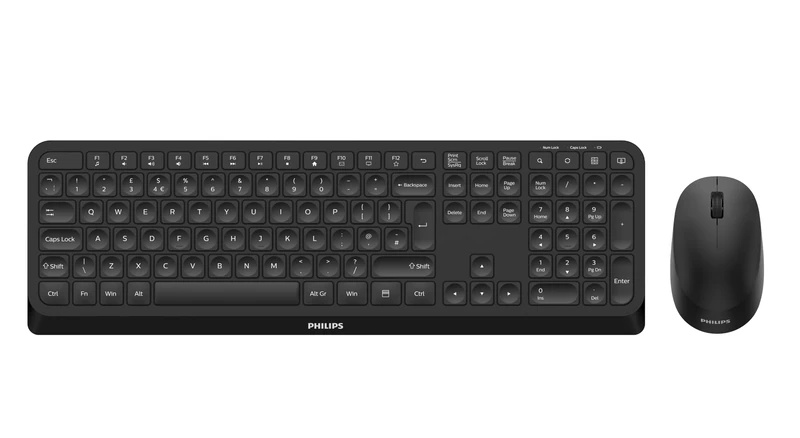 PHILIPS SPT6307B Wireless USB Keyboard- Mouse combo, Low Profile design Reduced click sound, Optical tracking, Multimedia shortcuts, plug and play PC/Laptop