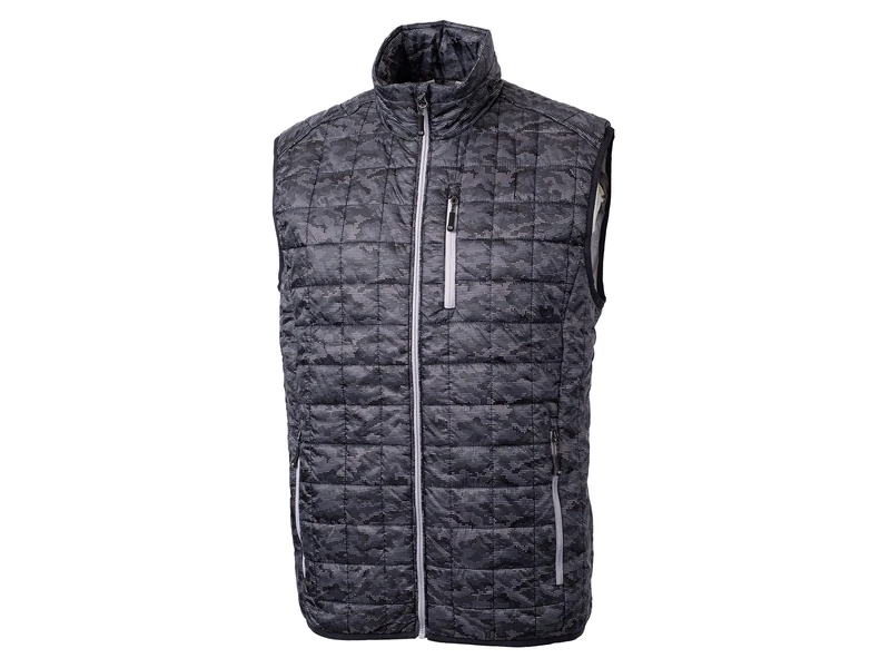 Cutter & Buck Men's Rainier Primaloft Eco Insulated Full Zip Printed Puffer Vest, Black, Large