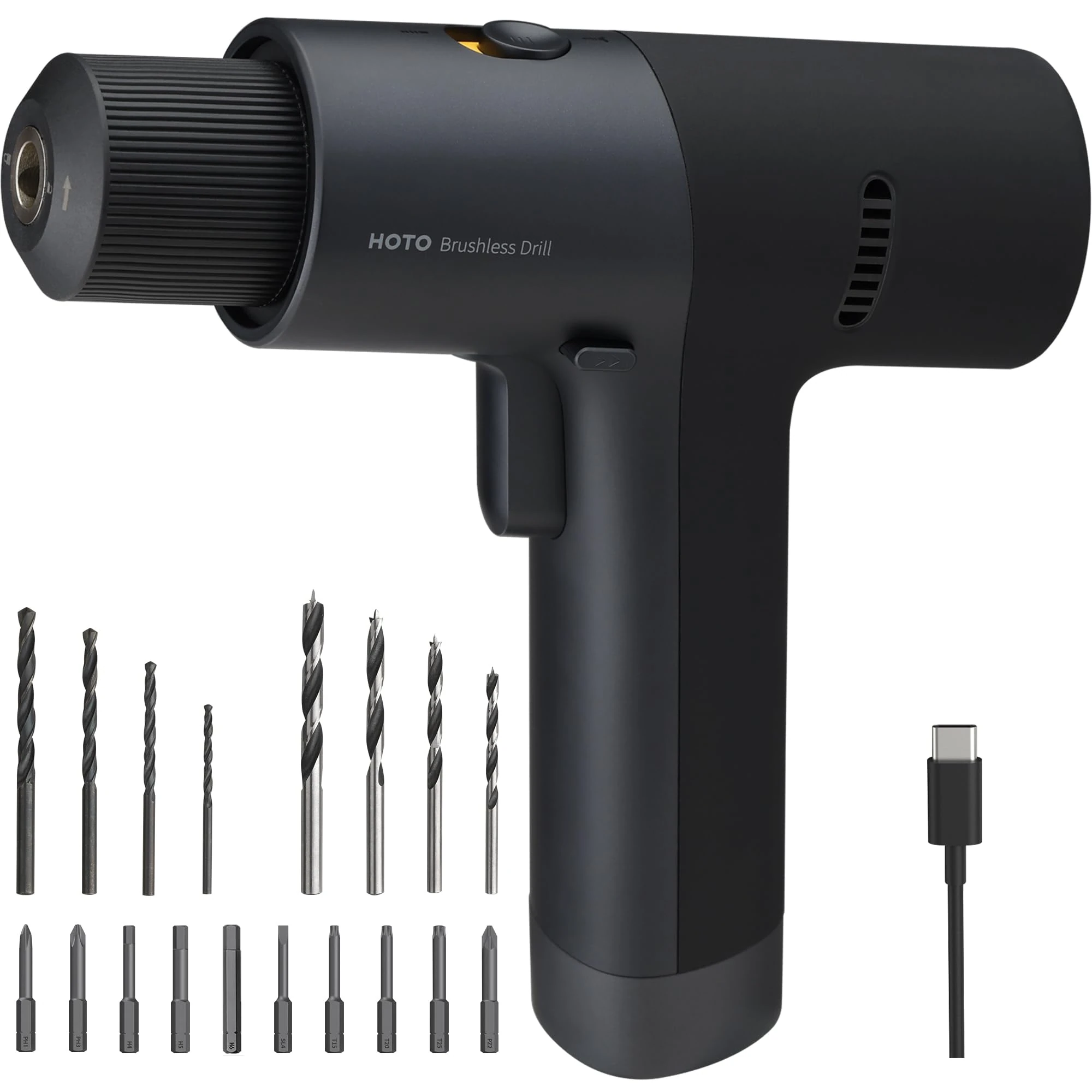 HOTO Brushless Drill, 12V Cordless, Power with LED Display, 30 Gears 2 Working Modes, 3/8 Inch Keyless Chuck, 266 in-lbs (30N·m) Torque, 2000mAh Battery, 10 Bits & 8 Drill Bits