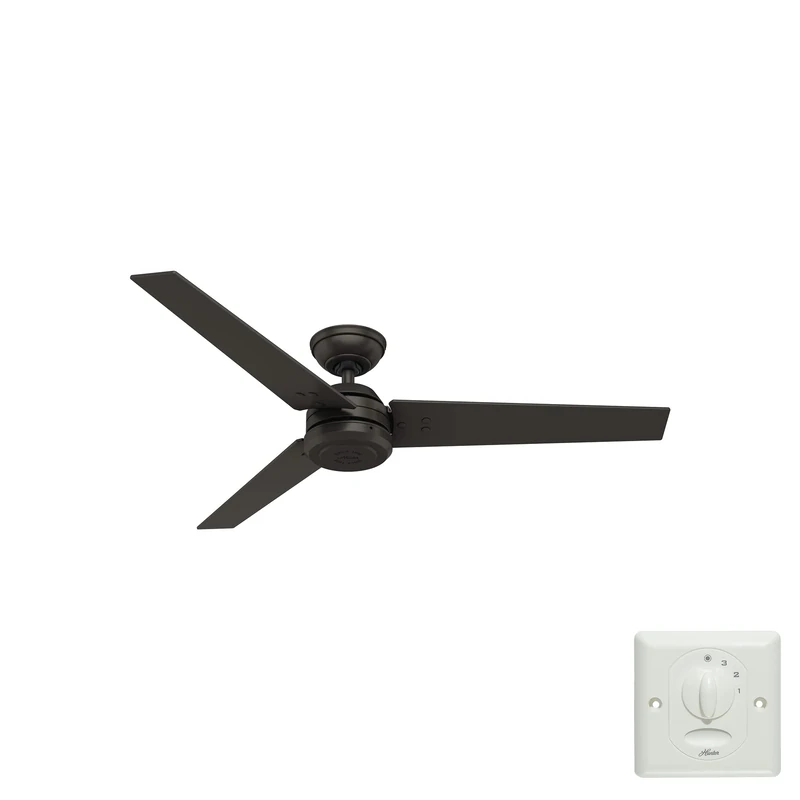 HUNTER FAN Ceiling Fan Protos 132 cm Indoor and Outdoor, and Wall control, Premier Bronze, 3 Reversible Blades Fire Polished Wood and Premier Bronze Ideal for Summer or Winter, Model 51220