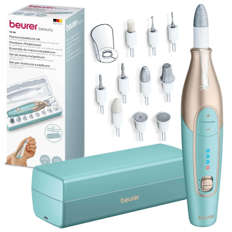 Beurer MP84UK Rechargeable Manicure and Pedicure Set Cordless Electric Nail File with 10 Attachments and Powerful Battery Nail Drill with Practical Charging and Storage case for at-Home use