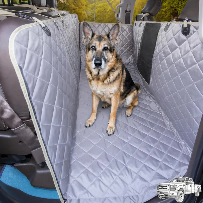 iBuddy Dog Hammock for Truck with Flip Up Rear Seats Crew Cab Truck Floor Dog Seat Cover Protects Vehicle from Hair, Scratches and Dirt, Back Seat Cover Fits Ford F150 F250, Chevy Silverado & RAM