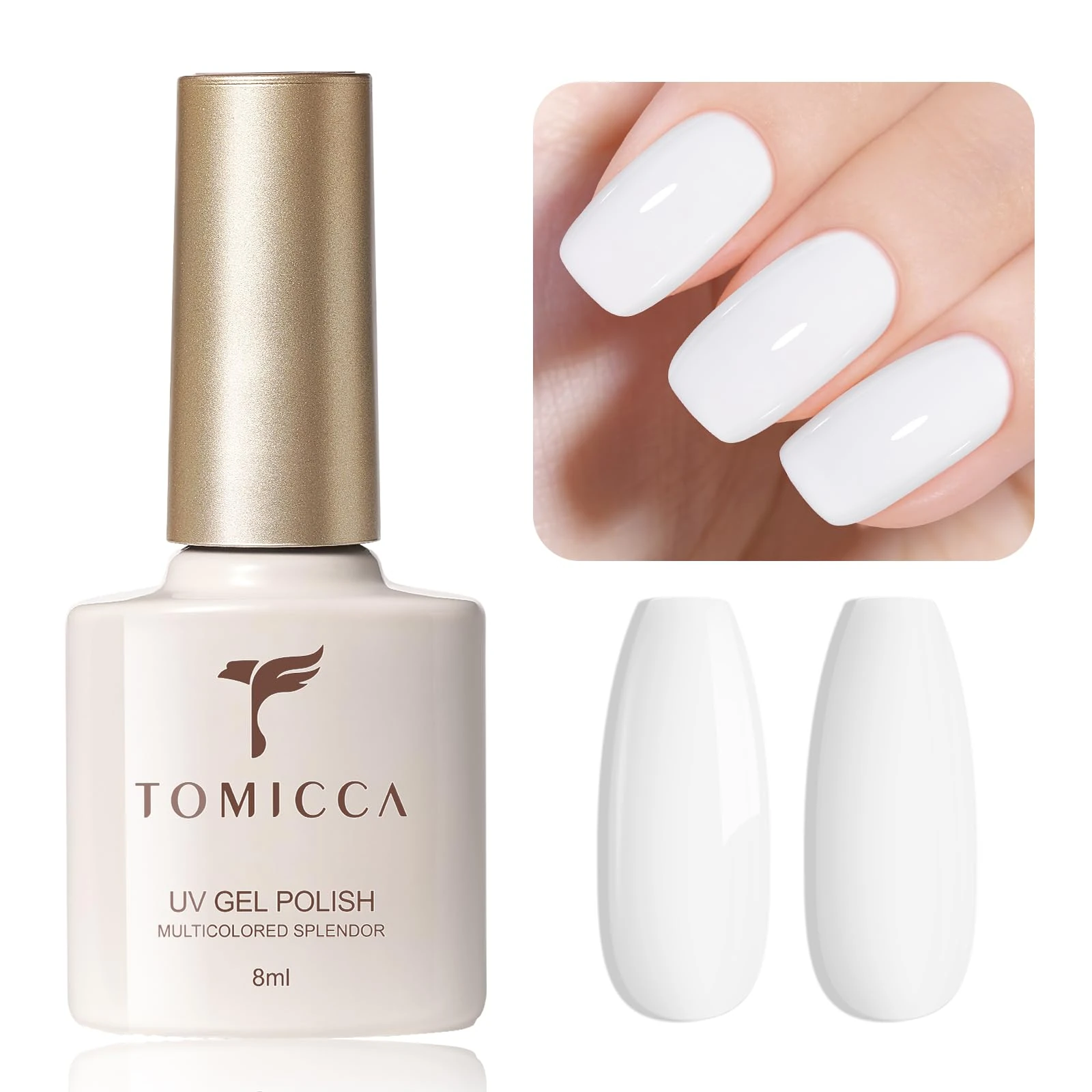 TOMICCA Gel Nail Polish, White Gel Polish, Soak Off UV LED White Color Gel Nail Varnish High Glossy French Manicure Salon DIY, 8ml
