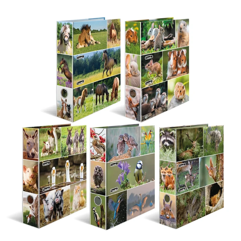 HERMA Lever Arch Files Animal Worlds, Assorted, A4, 70 mm Spine, with Inner Print, Pack of 10