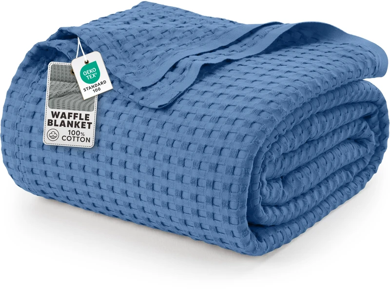 Utopia Bedding Cotton Waffle Blanket 300 GSM (Wedgewood - 228x228 cm) Soft Lightweight Breathable Bed Blanket Big Size Layering Any Bed for All Season