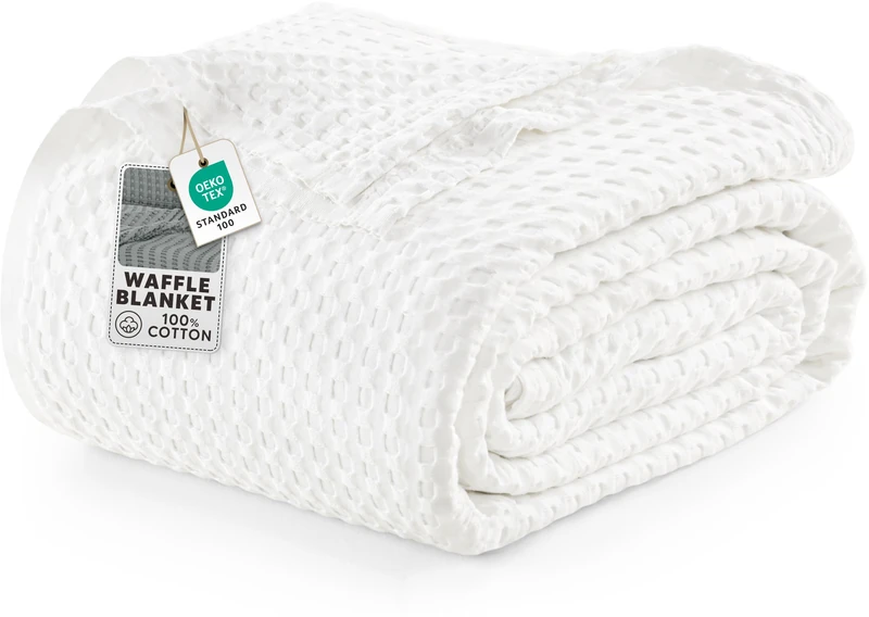 Utopia Bedding Cotton Waffle Blanket 300 GSM (White - 274x228 cm) Soft Lightweight Breathable Bed Blanket Big Size Layering Any Bed for All Season - Image 1