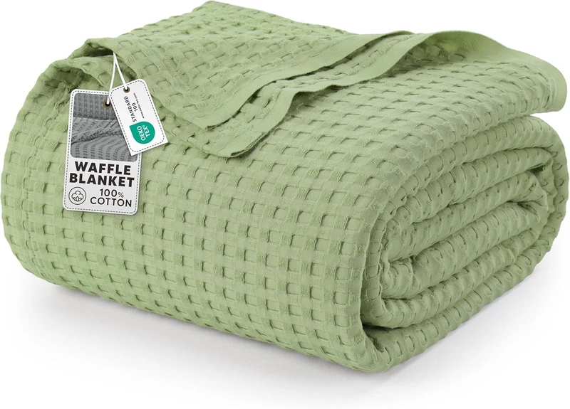 Utopia Bedding Cotton Waffle Blanket 300 GSM (Sage Green - 228x228 cm) Soft Lightweight Breathable Bed Blanket Big Size Layering Any Bed for All Season