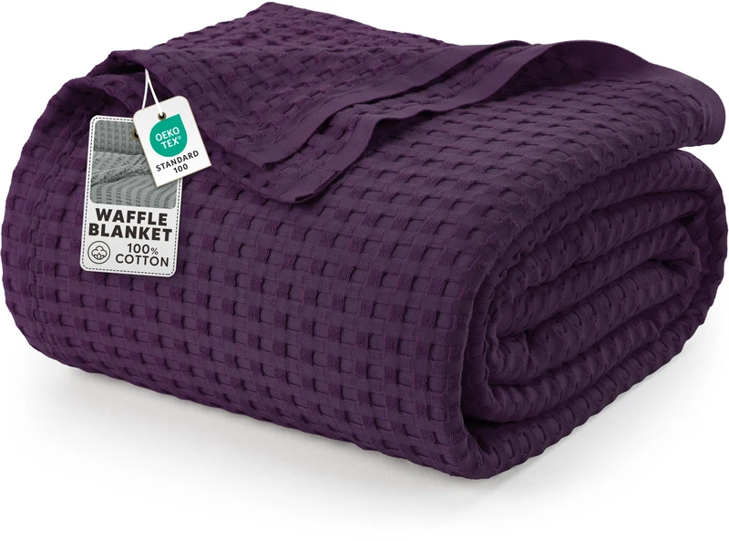 Utopia Bedding Cotton Waffle Blanket 300 GSM (Plum - 228x228 cm) Soft Lightweight Breathable Bed Blanket Big Size Layering Any Bed for All Season - Image 1