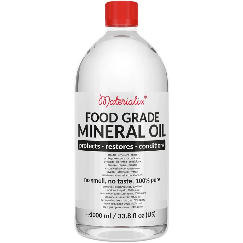 Materialix Food Grade Mineral Oil 1000ml - for Wood, Bamboo, Stainless - Chopping Board Oil, Butcher Block Oil - Cutting Board Oil and Conditioner, Wood Oil, Knife Oil, Mineral Oil Food Grade