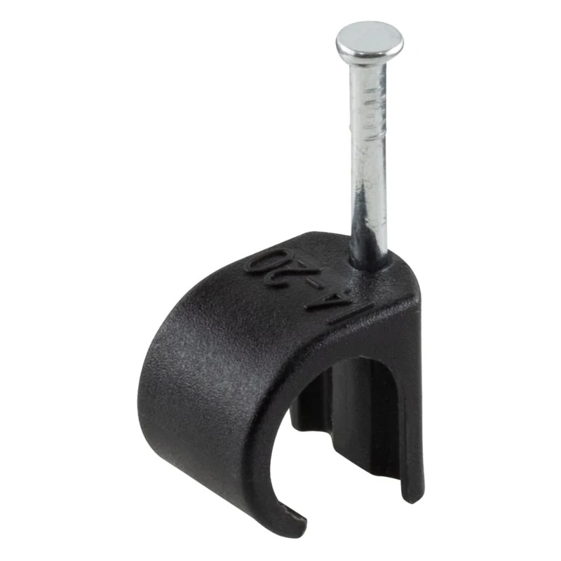 GTSE Round Black Cable Clips, For Cables 14-20 mm, Box of 50, Skirting Wire Nail Clips, Cable Tacks for Ethernet, Electrical Cables, Walls