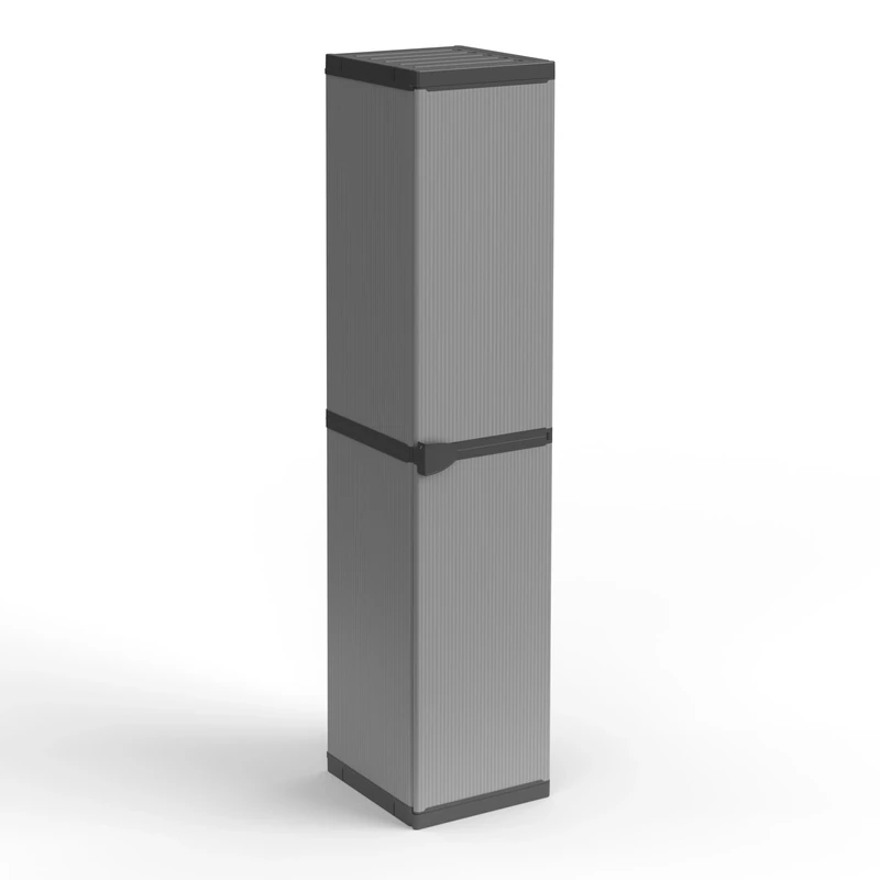 Adventa: PVC and PP Resin Cabinet, 1 Door, 3 Shelves, Easy to Assemble, Modular System, Durable, Suitable for Indoor and Outdoor Environments, 34L x 40W x 165H cm, Grey and Black