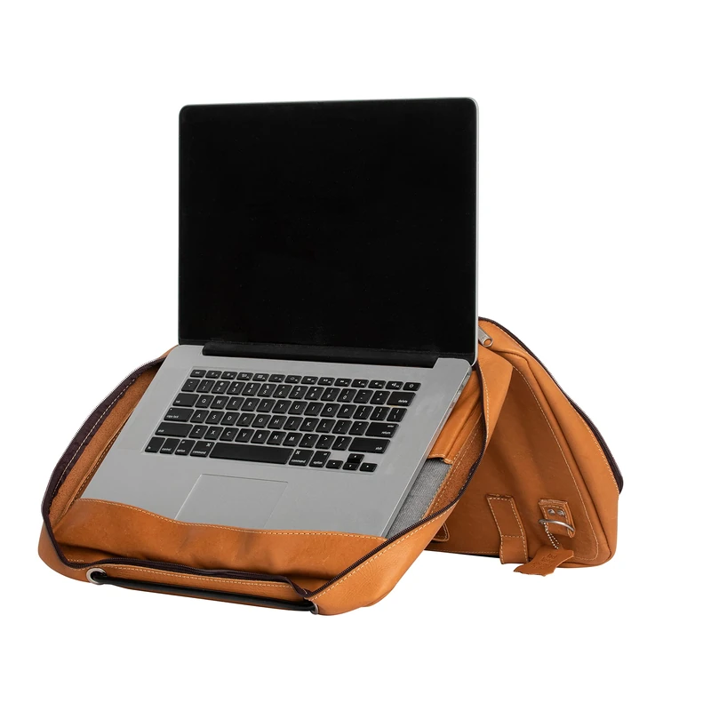 R-Go Viva 15.6" Laptopbag, Full Grain Leather (LWG Certified), with integrated Laptop Stand, Shoulder Strap, Brown - Image 1