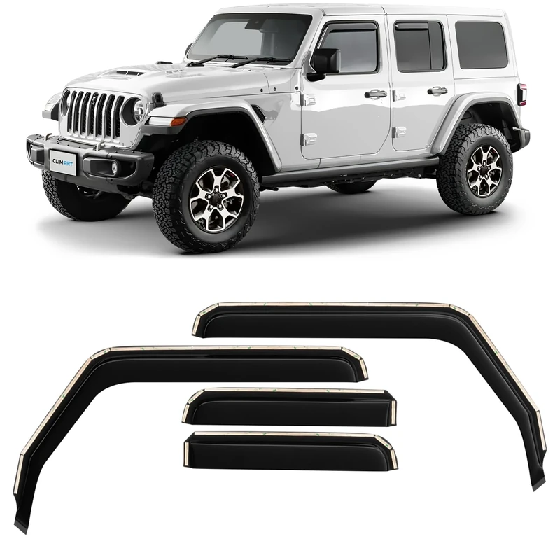 CLIM ART in-Channel Incredibly Durable Rain Guards for Jeep Wrangler JL 2018-2024/Jeep Gladiator 2020-2024, Original Window Deflectors, Vent Window Visors, Vent Deflector, 4 pcs. - 618030