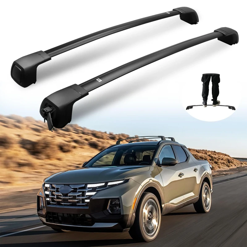 Lockable Roof Rack Cross Bars for Hyundai Santa Cruz 2021-2024, Fits Models with Side Rails, Black Anti-Theft Cross Rails