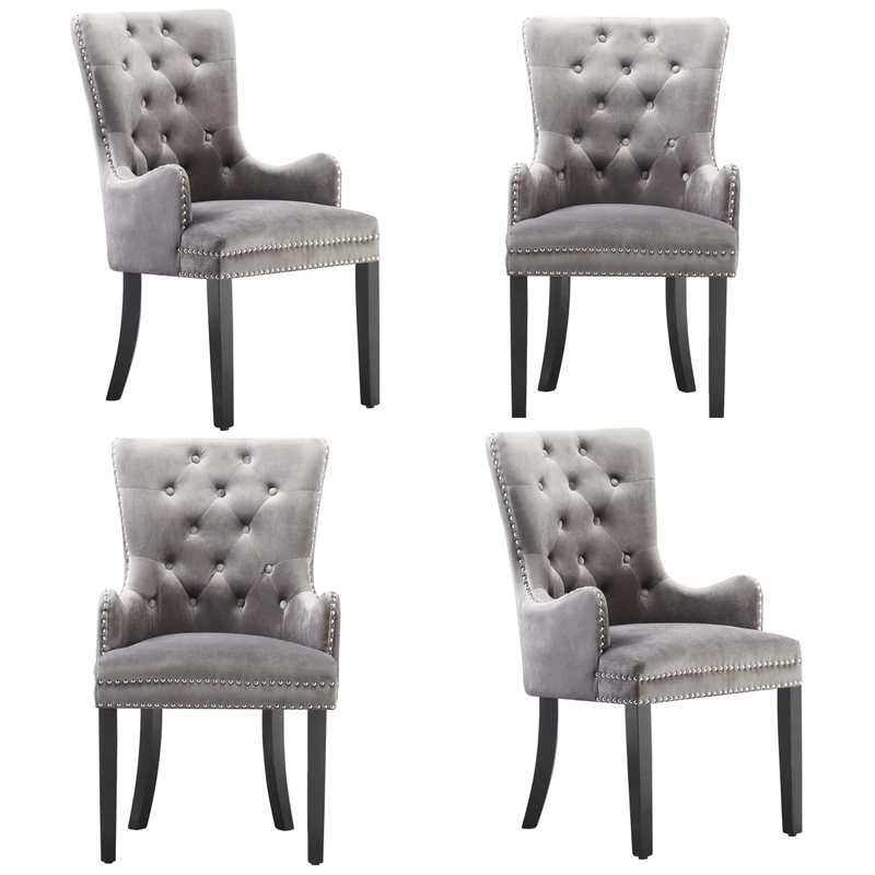 P&N Homewares Tufted Velvet Windsor Arm Dining Chair, Dark Grey
