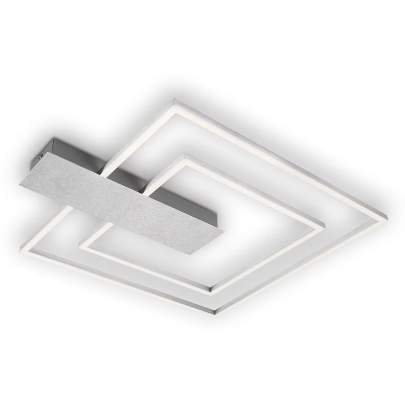 BRILONER Leuchten - LED Ceiling Light Dimmable in 3 Levels, Memory Function, Warm White Light Colour, LED Ceiling Light, Square, Aluminium-Coloured, 570 x 480 mm, 3545-018