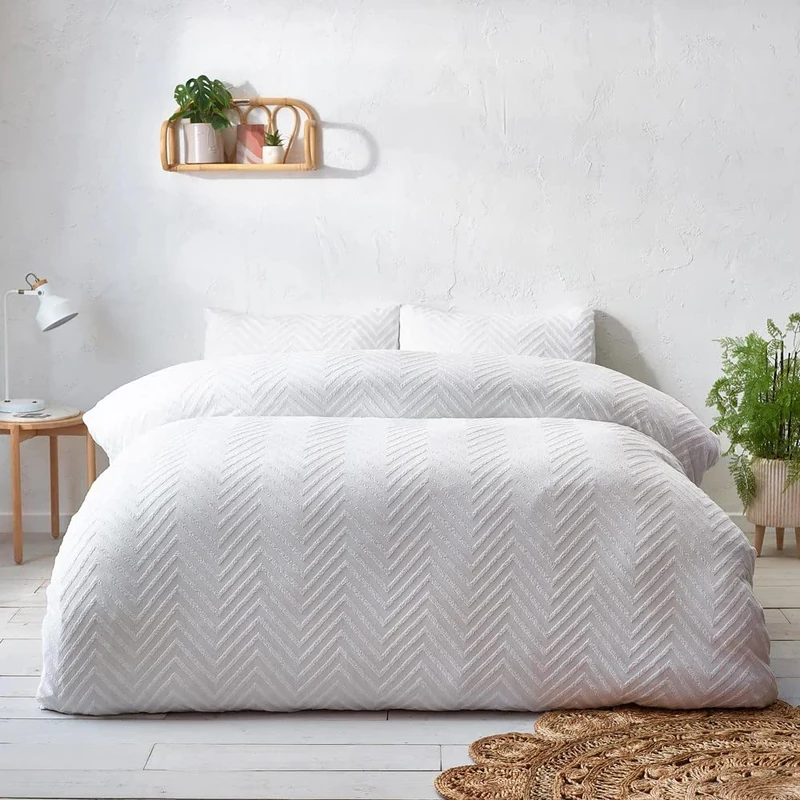 Yard Chevron Tuft Duvet Cover Set - Super King - White