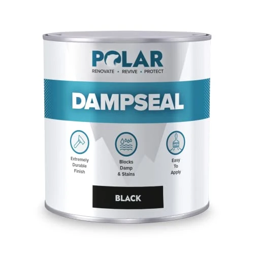 Polar Damp Seal Paint - Black - 1 Litre - Damp Proof Paint Stain Blocker Seals in One Coat for Brick, Concrete, Cement and Plaster Walls, Matt Finish