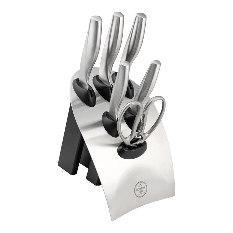 Rockingham Forge 230 Series 7-Piece Knife Block Set Fully Forged Kitchen Knives and Scissors Set,Silver