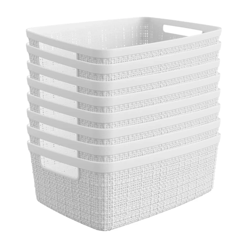 Curver Set of 8 Jute Small Decorative Plastic Organization and Storage Baskets, Perfect Bins for Home Office, Closet Shelves, Kitchen Pantry and All Bedroom Essentials