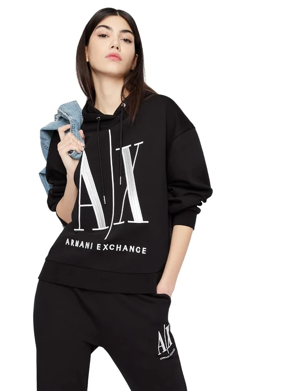 Armani Exchange Women's Icon Project Hooded Sweatshirt, Black, L
