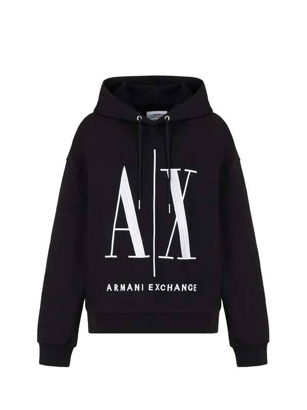Armani Exchange Women's Icon Project Hooded Sweatshirt, Black, Medium