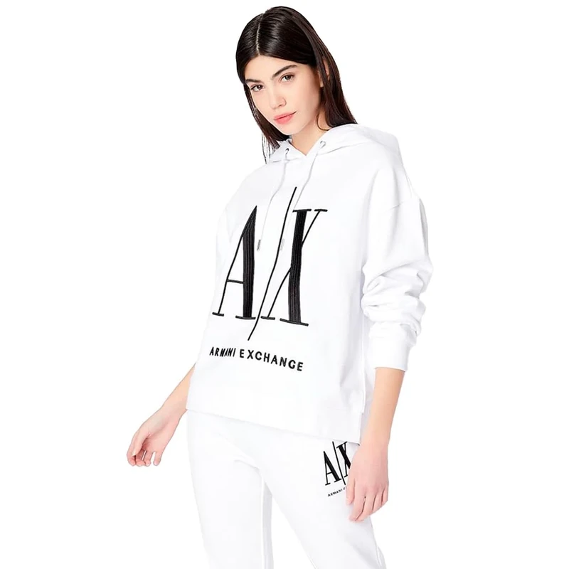 Armani Exchange Women's Icon Project Hooded Sweatshirt, Opt.white, S