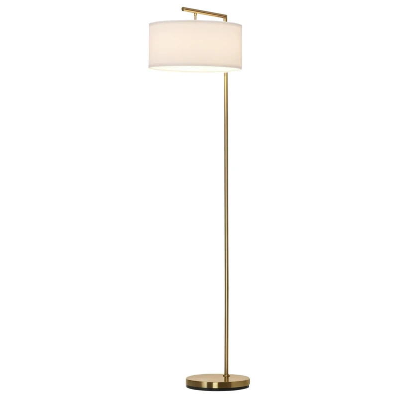 HOMCOM Floor Lamp, Modern Standing Lamp with Linen Lampshade, Round Base for Living Room, Bedroom, Dining Room, 153cm, Gold and White