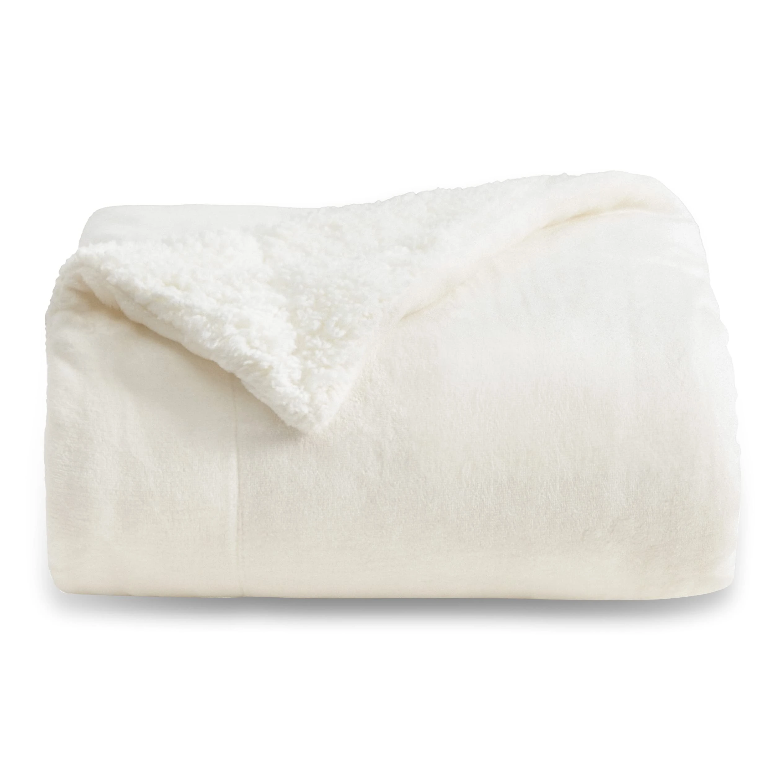 Bedsure Sherpa Fleece Throw Blanket - Thick and Warm, Fluffy Microfiber & Solid Soft Blankets for Bed and Couch Throw/Single Size, Milky White, 130x150cm