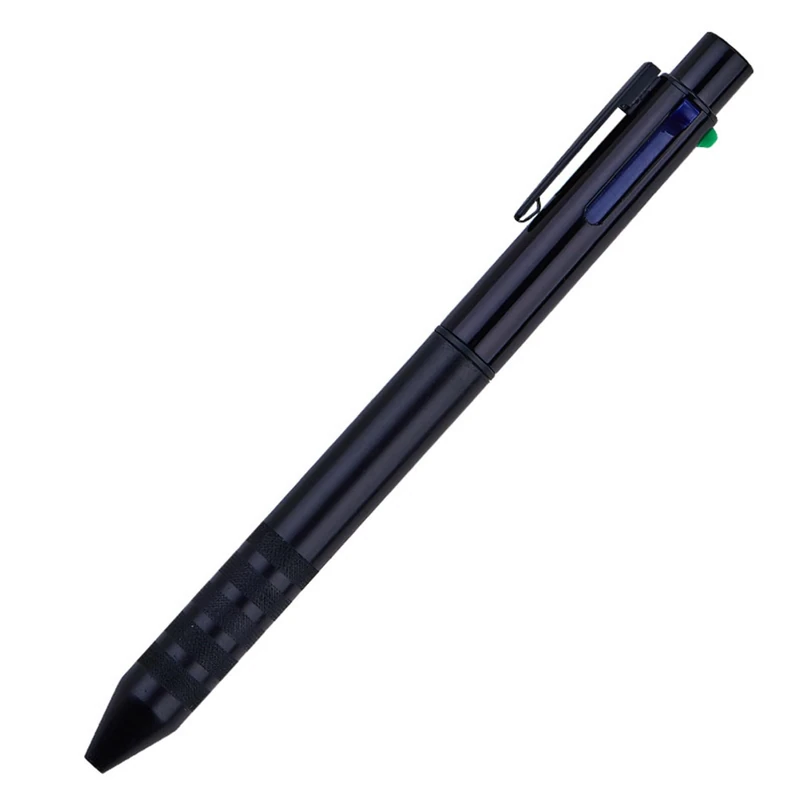 HeTaoCat Multi Color Pen 4 In 1 Multi function Pen with Black, Blue, Red, Green, Metal Gel Ballpoint Pen, 1-Count (Black)