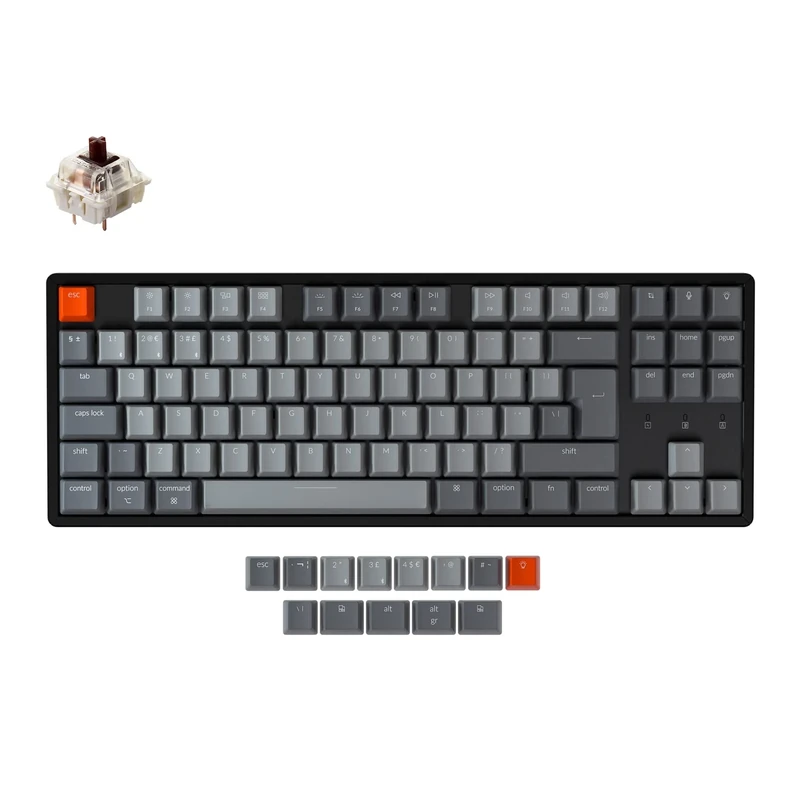 Keychron K8 Tenkeyless Wireless Mechanical Keyboard for Mac, Bluetooth ISO-UK-Layout RGB Backlight Multitasking Type-C Wired Gaming Keyboard for Windows with Gateron Brown Switch, Aluminum Frame