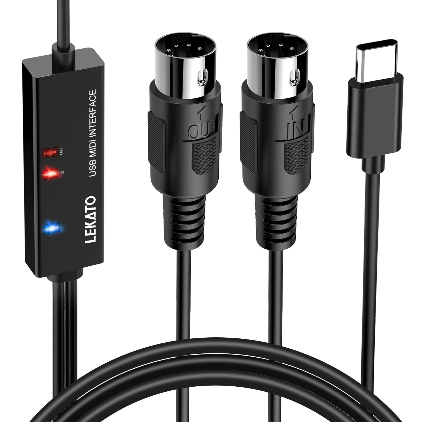 LEKATO MIDI Cable,Type-C Port, Adapter Interface 6.5Ft MIDI In-Out Converter Keyboard to PC/Mac/Laptop for Piano Instruments
