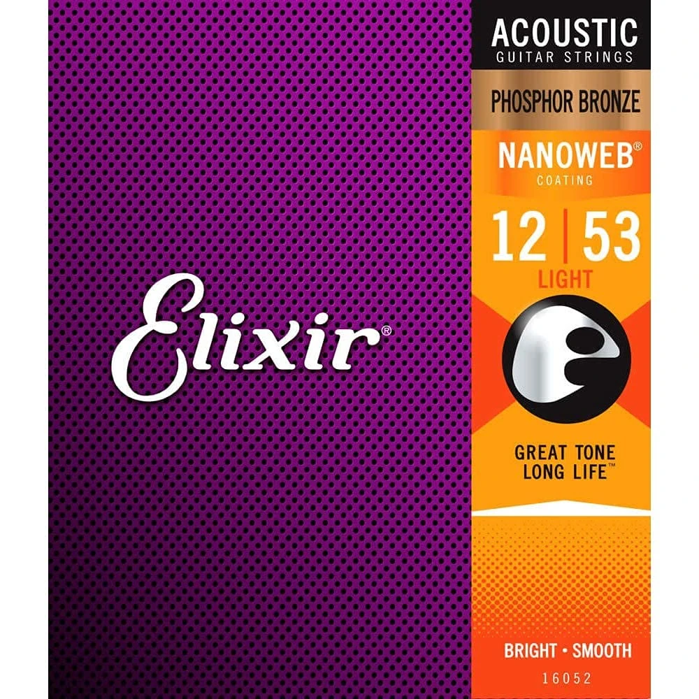 eocoyark Elixir 16052 Strings Phosphor Bronze Acoustic Guitar Strings w NANOWEB Coating, Light (.012-.053)