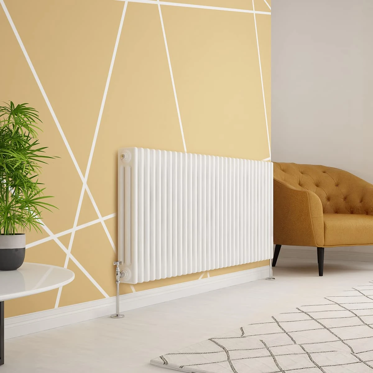 Warmehaus Traditional Radiator Triple Column White Horizontal Cast Iron Style Central Heating Radiator -600 x 1460mm