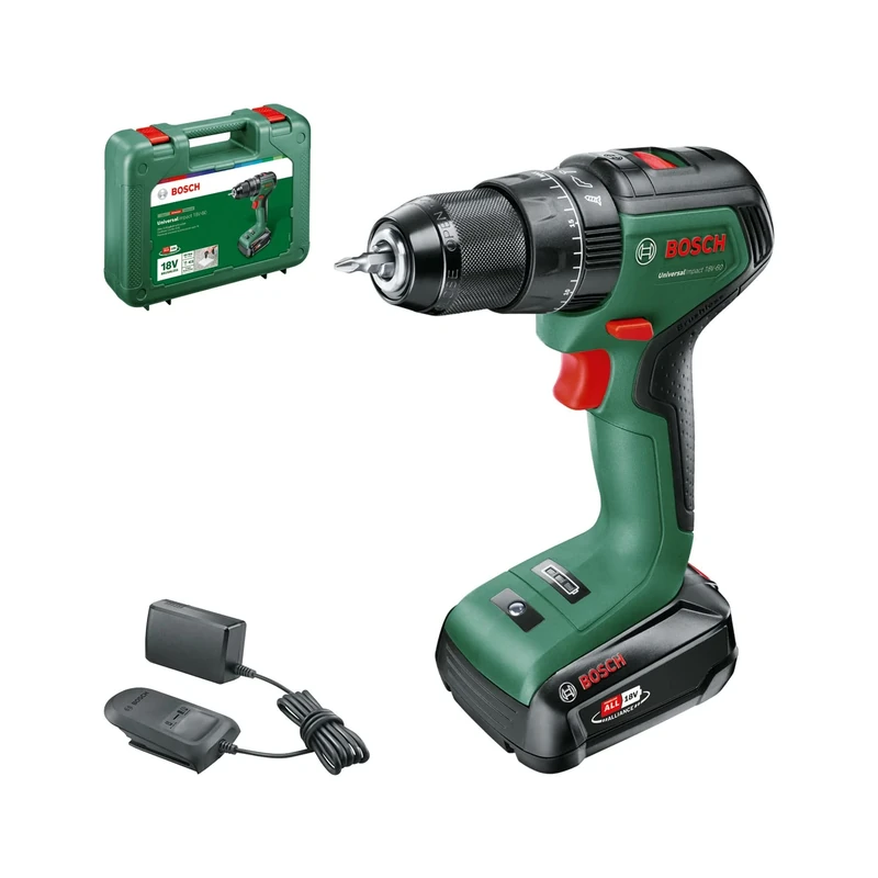 Bosch UniversalImpact 18 V-60 Battery Hammer Drill (1 x 2.0 Ah Battery, 18 V System, in Carrying case)
