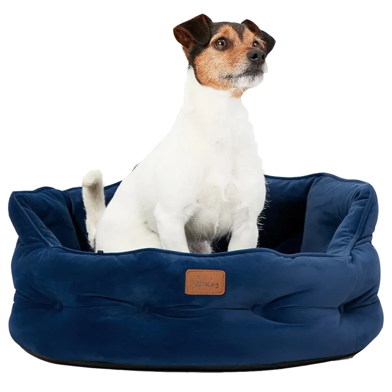 Rosewood x Joules Navy Chesterfield Pet Bed, Small – Luxury Velvet Dog Bed with Non-Slip Base, Extra Padding & Supportive Cushion – Stylish Sofa-Inspired Design, Comfortable Resting Spot