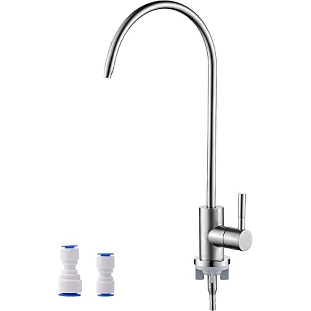 Ibergrif M22301A Drinking Water Filter Kitchen Tap,304 Stainless Steel Modern Single Lever Home Water Filter Faucet for UK, 360° Swivel, Reverse Osmosis Faucet with 2 Tap Adapter, Silver