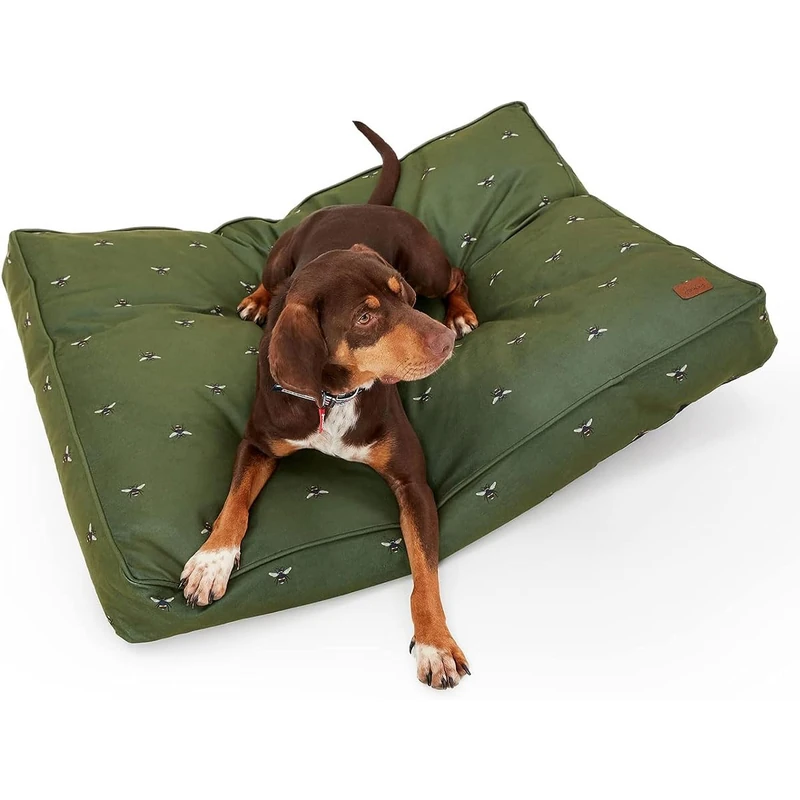 Rosewood x Joules Khaki Bee Print Mattress for Dogs, Large Dog Bed, Thickly Padded, Non-Slip Base, Washable, Luxury Pet Bed for Large Dogs