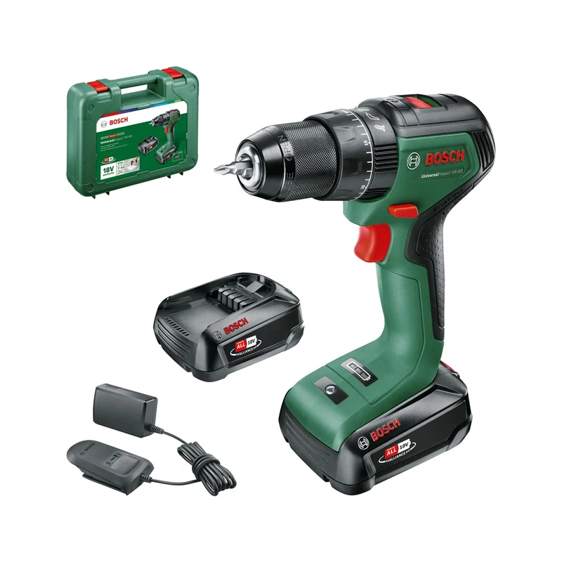 Bosch Home and Garden UniversalImpact 18V-60 Battery Hammer Drill (2 x 2.0 Ah Batteries, 18 V System, in Carry Case)