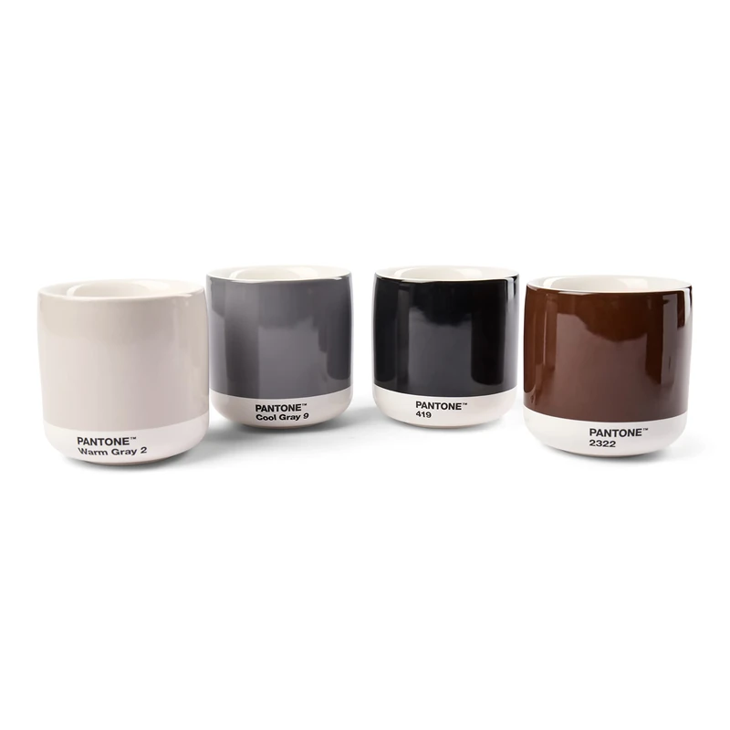 Pantone Porcelain Latte Macchiato Thermal Mugs, 100ml, Set of 4: Warm Grey 2 C, Cool Grey 2 C, Brown 2322, Black 419 C