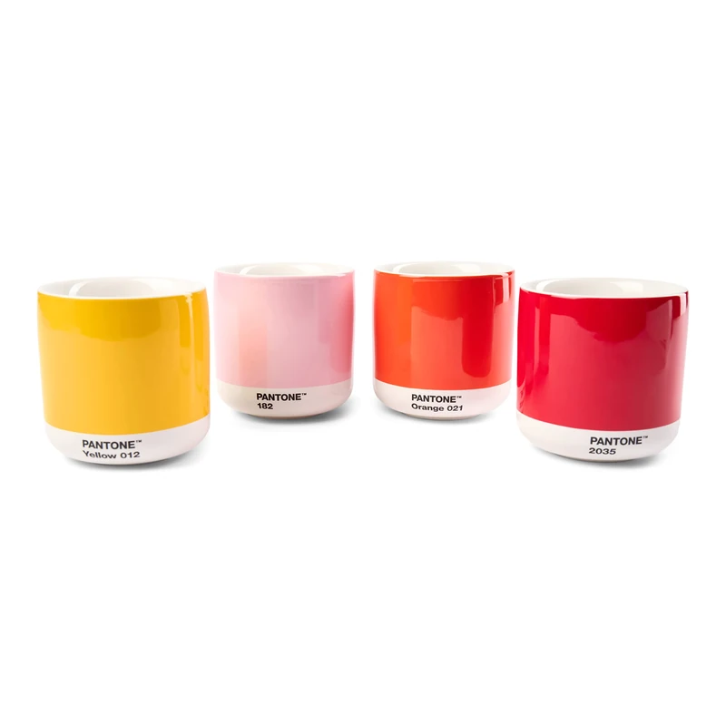 Pantone Porcelain Latte Macchiato Thermal Mugs, 220ml, Set of 4: Yellow 12 C, Red2035 C, Orange 021 C, Light Pink 182C