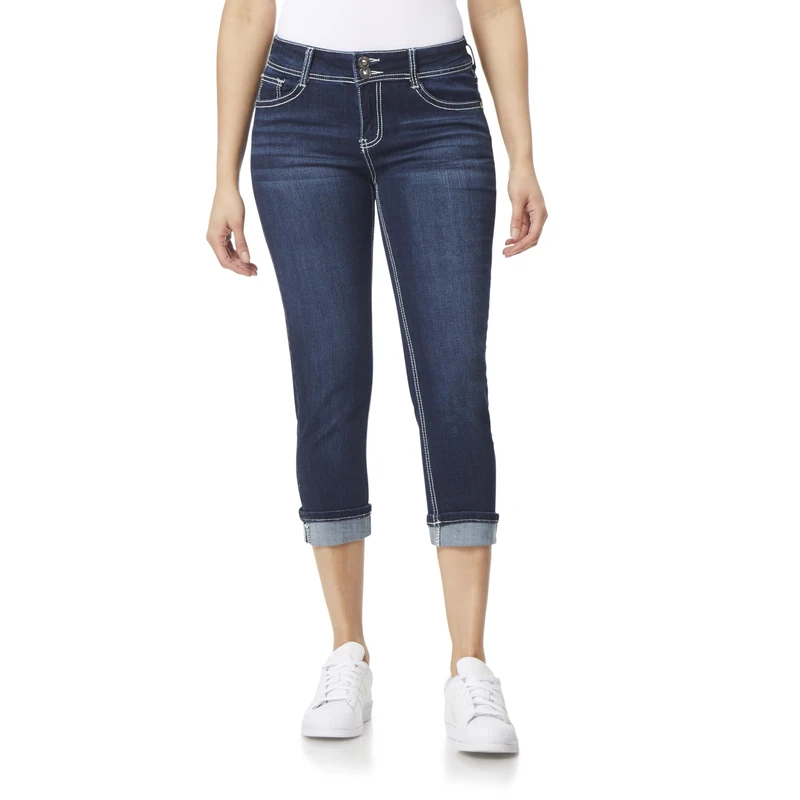 WallFlower Women's Bling Luscious Curvy Mid-Rise Stretch Skinny Crops Jeans, Clarke, 18 Plus