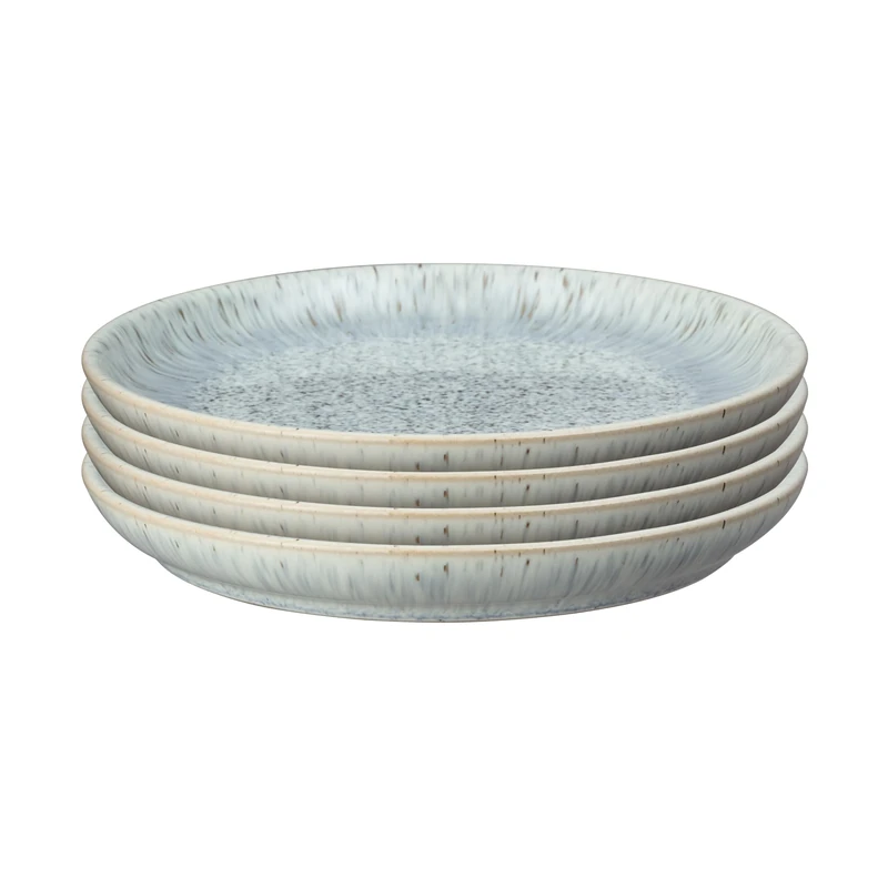 Denby - Halo Speckle Medium Plates Set of 4 - Grey, Neutral Patterned Coupe Dishwasher Microwave Safe Crockery 21cm - Glazed Ceramic Stoneware Tableware - Chip & Crack Resistant