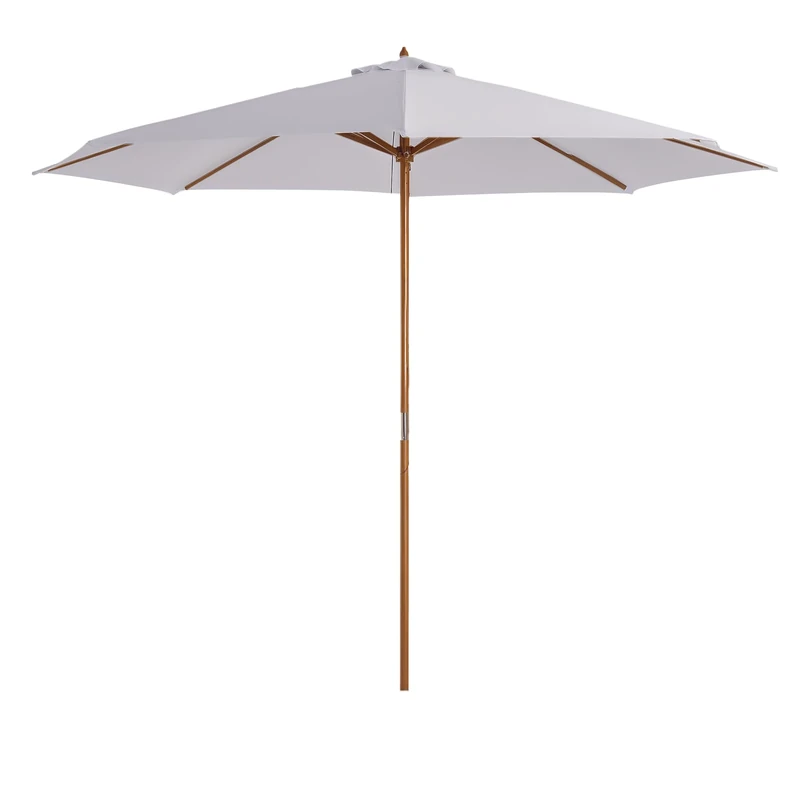 Outsunny 3(m) Garden Parasol, Pulley Operated Patio Umbrella, Wooden Parasol, Table Market Umbrella with Rope Pulley Mechanism and 8 Ribs, White